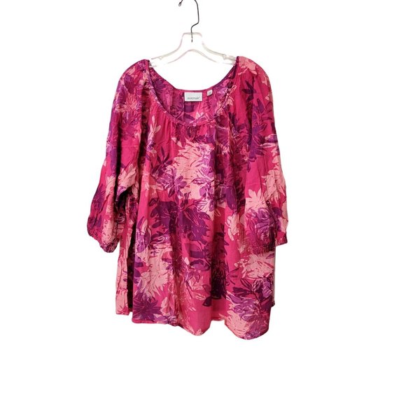 Avenue Pink Floral Cotton Print Peasant Blouse Size 30/32 - Picture 4 of 4